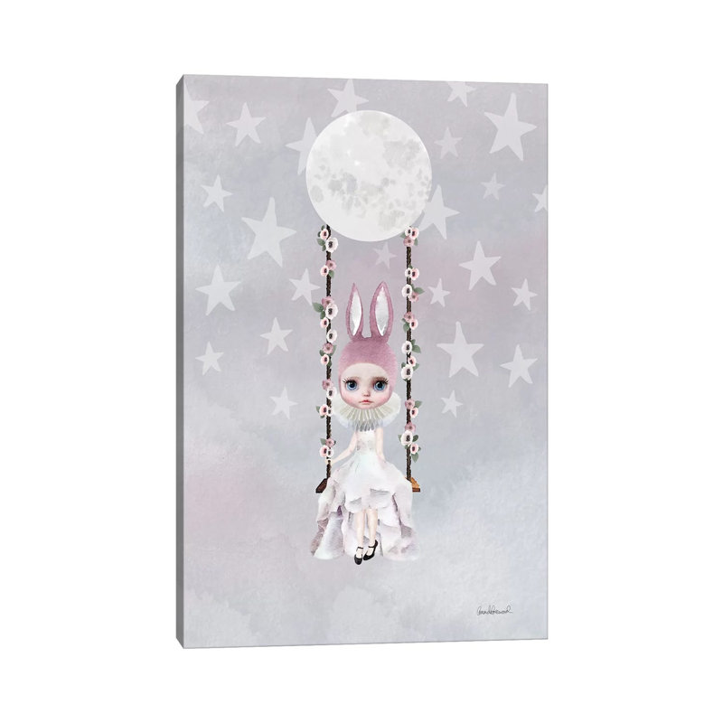 Miss Lily Rabbit Swings from the Moon 1 Piece Wrapped Canvas Wall Art, 20.32 cm H x 30.48 cm W