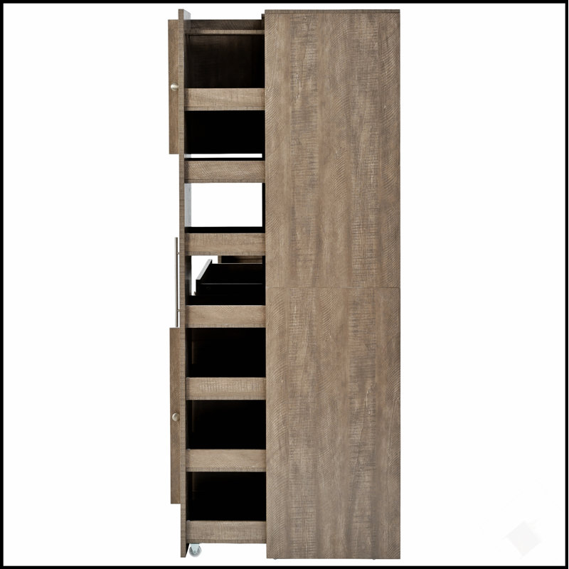 Buffet traditionnel autoportant avec huche, grande armoire de rangement pour garde-manger avec armoire latérale coulissante et tablettes de porte
