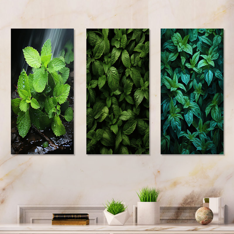 Herbs Peppermint Breeze II - Herbs Metal Wall Decor Set Of 3, 32" H x 48" W