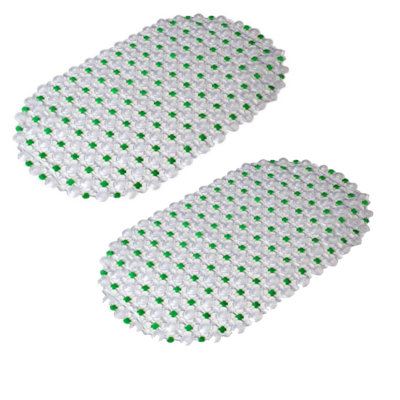 Set Of 2  Oval Bathtub Mat Non Slip, 27X15 Inch Bubble Bath Tub Mat For Bathroom, Machine Washable Shower Mat With Suction Cups And Drain Holes