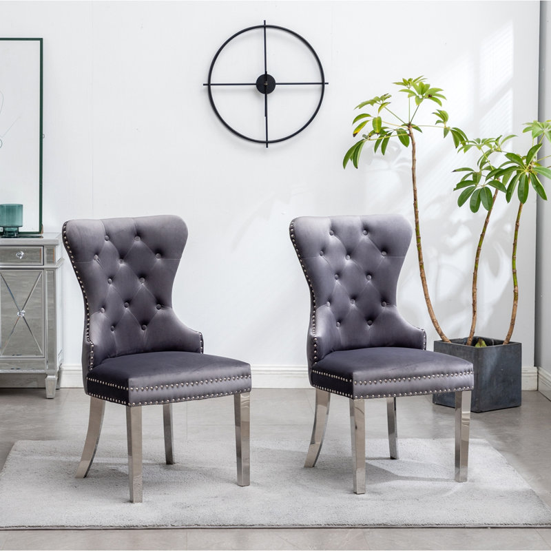 Chaise en velours touffeté Montura, Gris