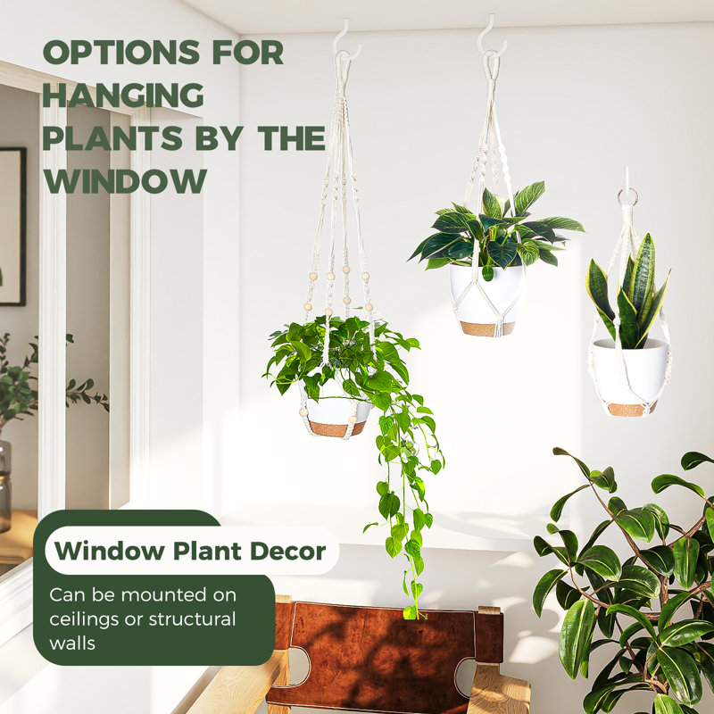 3-Pack Macrame Plant Hangers + Self-Watering Pots, Indoor-Outdoor Ceiling Holders for Home Garden Balcony Decor