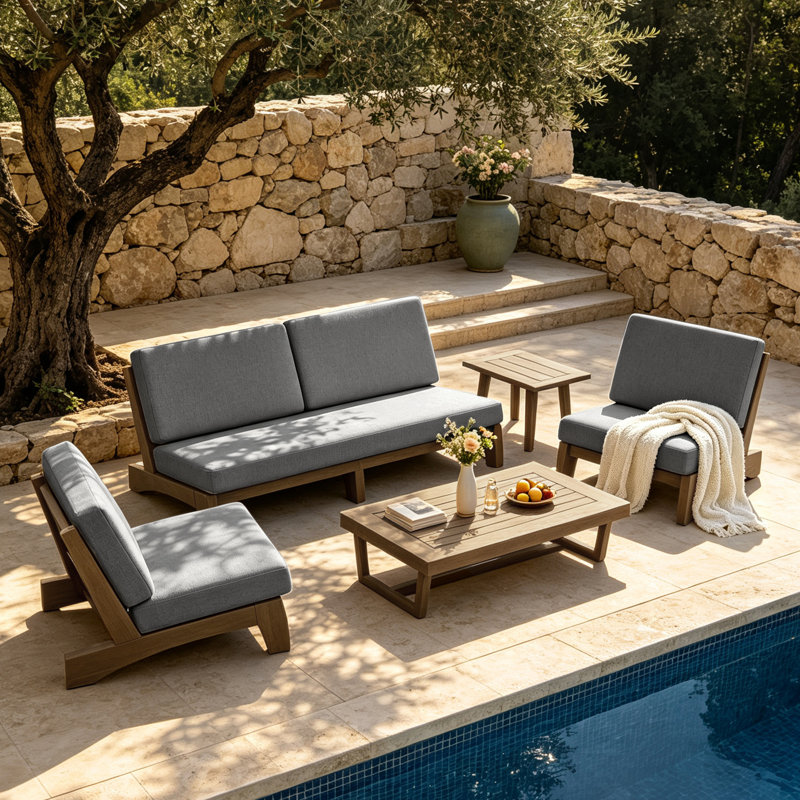 Ensemble de conversation Polett, 5 pièces: 2 tables, 2 chaises, canapé, Gris, Brown
