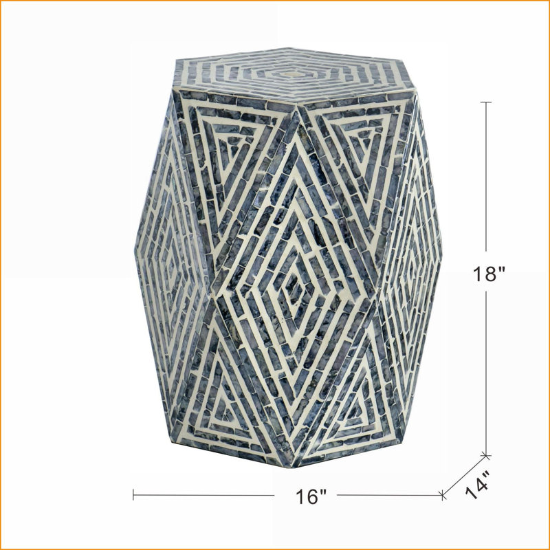 Table d'appoint hexagonale 15,7 x 13,8 x 18,1 Incrustation Capiz blanc pour vestibule / salon | Panneau de fibres à densité moyenne | Repose-pieds