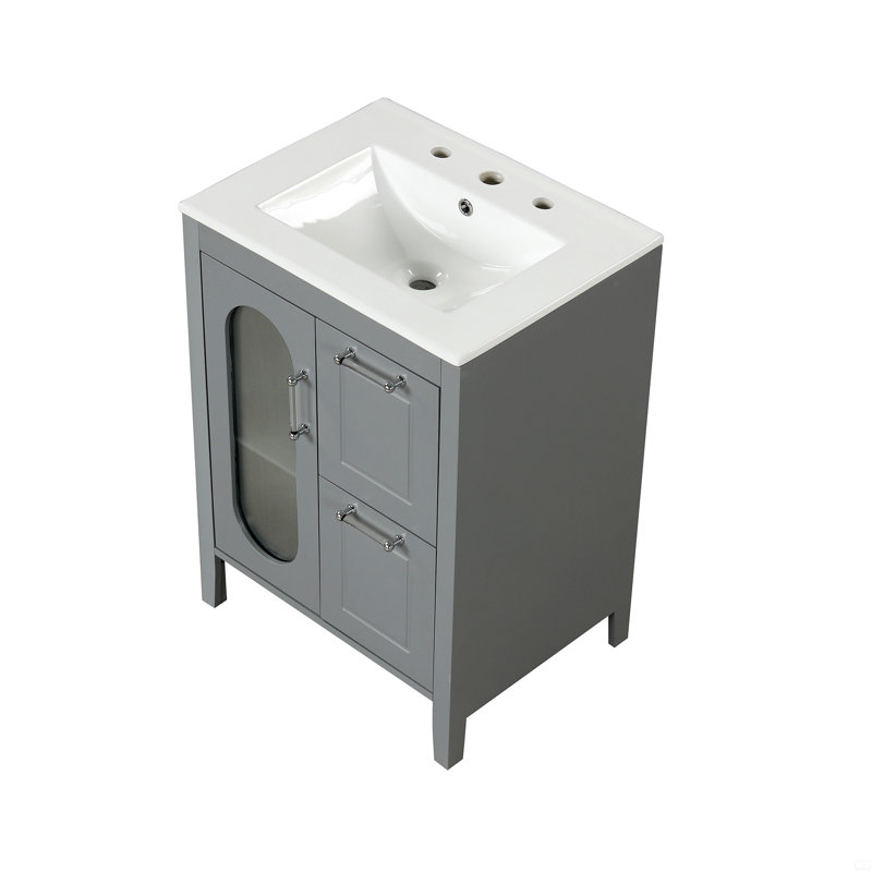 Ensemble de meuble-lavabo avec lavabo, deux tiroirs et porte Defelice, Gris