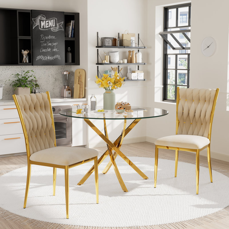 Ensemble de chaises de salle à manger en velours - Chaises de salle à manger tissées avec pieds en métal - Chaise d'appoint rembourrée moderne pour salle à manger, cuisine, meuble-lavabo et salon