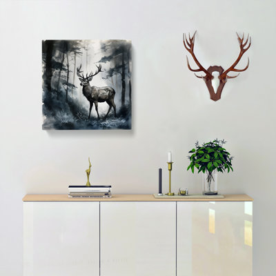Stag in a Forest Ink - Wrapped Canvas