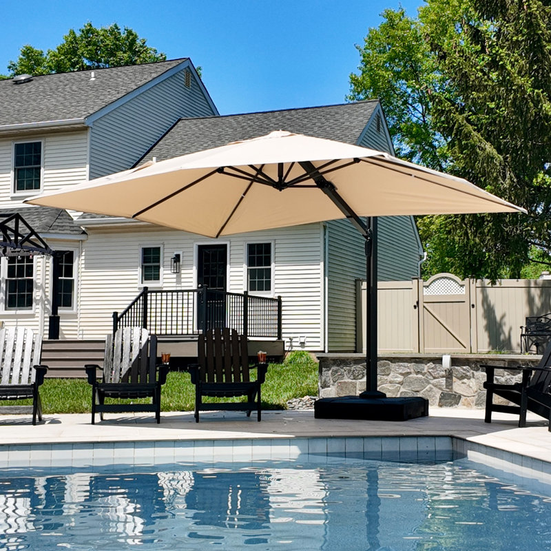 Grand parasol d'extérieur en porte-à-faux rectangulaire en aluminium 9 pi x 12 pi, beige, Beige