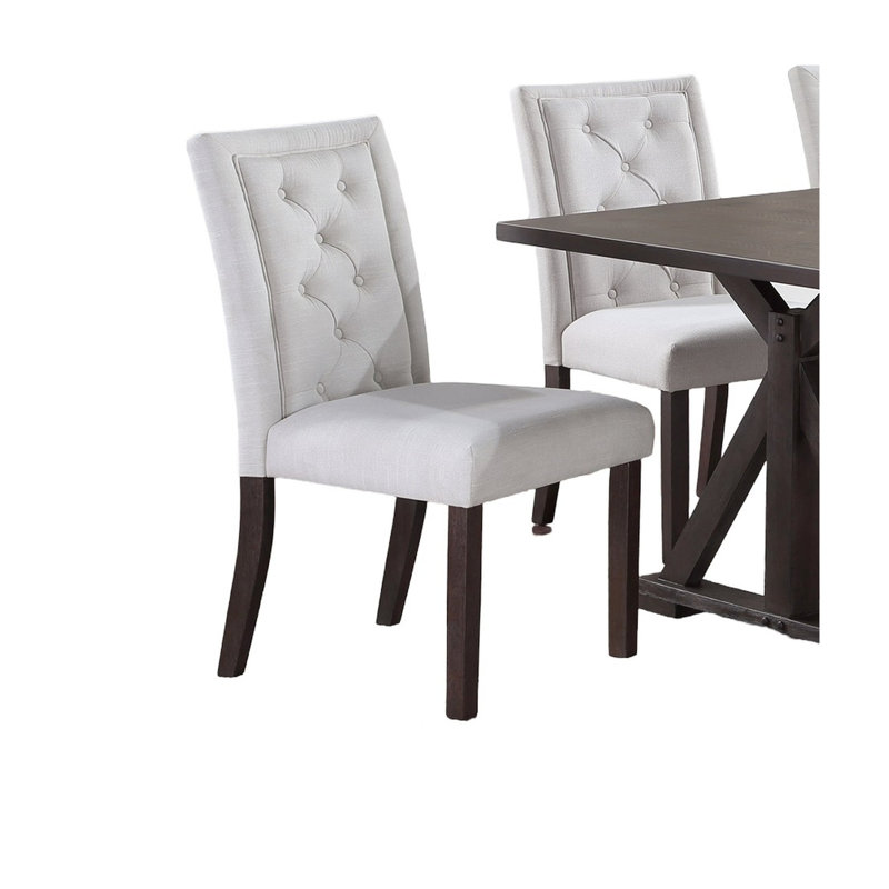 Chaises de salle à manger en bois rustique 2 pièces, revêtement en os blanc, tissu d'assise, intérieur de pièce moderne