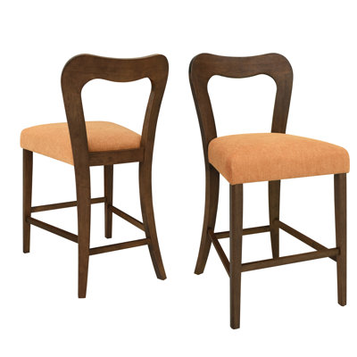De 2 tabourets de comptoir aux couleurs noyer et bois d'hévéa de haute qualité, courbé évidé, confort pour socialiser sans accoudoirs en noyer, matériau en bois d'hévéa, détente légère au dos, contemporain