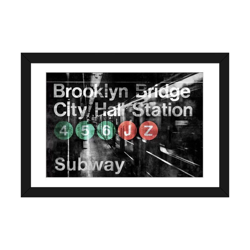 «NYC Subway Station I», impression sur toile, H 24 po x l 32 po x P 1 po, Papier d'art encadré noir, Blanc