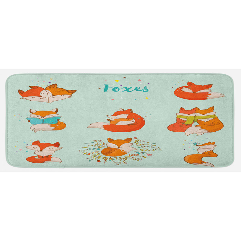 Tapis de cuisine à structure en multicolore pour enfants fox personnages sleep read