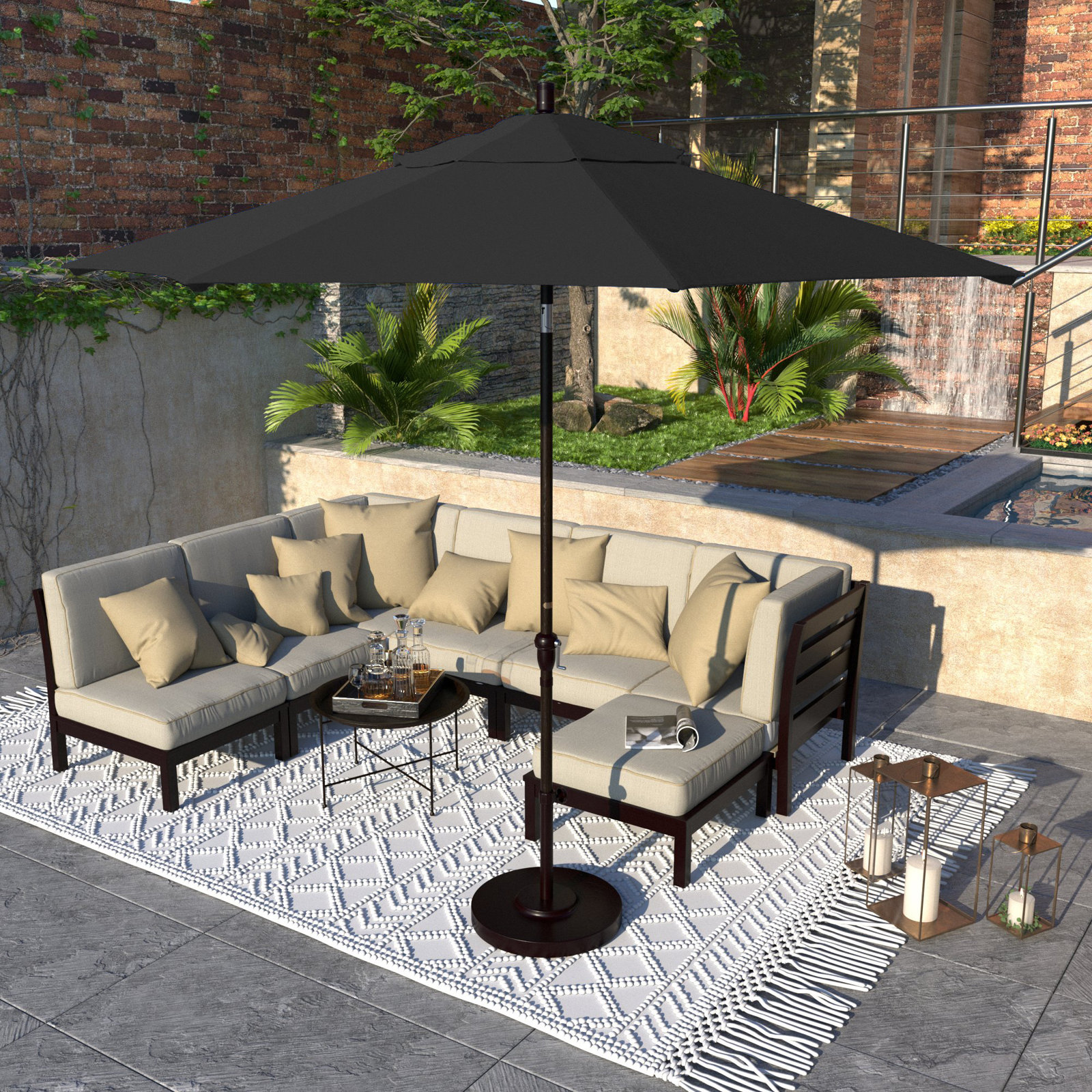 Camry 9' Sunbrella® Market Umbrella, Canvas Black Sunbrella® Canvas