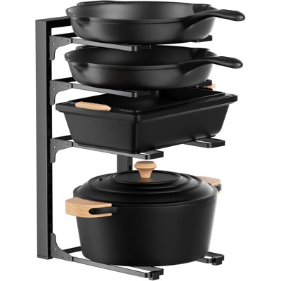 Support de rangement pour ustensiles de cuisine, 15,75 pouces, structure à quatre couches, pièce unique | Nombre réglable de couches, l'installation ne nécessite aucun outil, capacité de charge maximale de 88 livres, convient aux casseroles en fonte, aux poêles à frire et aux ustensiles de cuisine peu profonds et plus lourds