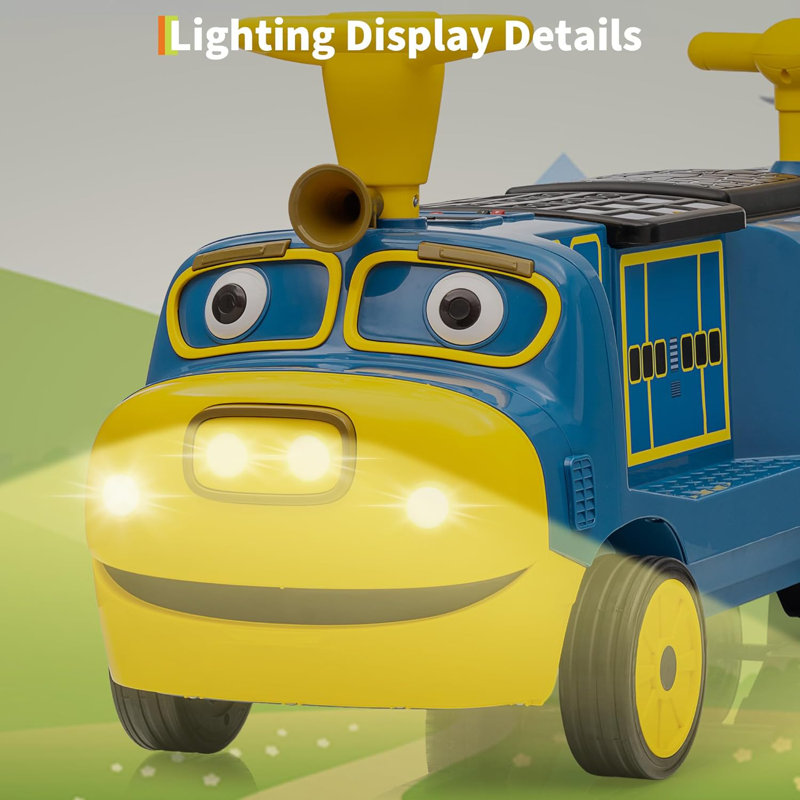 2 places 12V pour enfants sur un train sans rail avec chariot, siège réglable, musique, lumières DEL et rangement pour tout-petits de 3 ans et plus