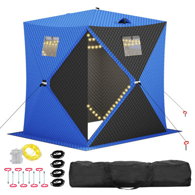 Pop-Up Ice Fishing Tent for 2-3 People, Insulated Portable Shelter with LED Lights & Carry Bag, Windproof Winter Fishing Hut