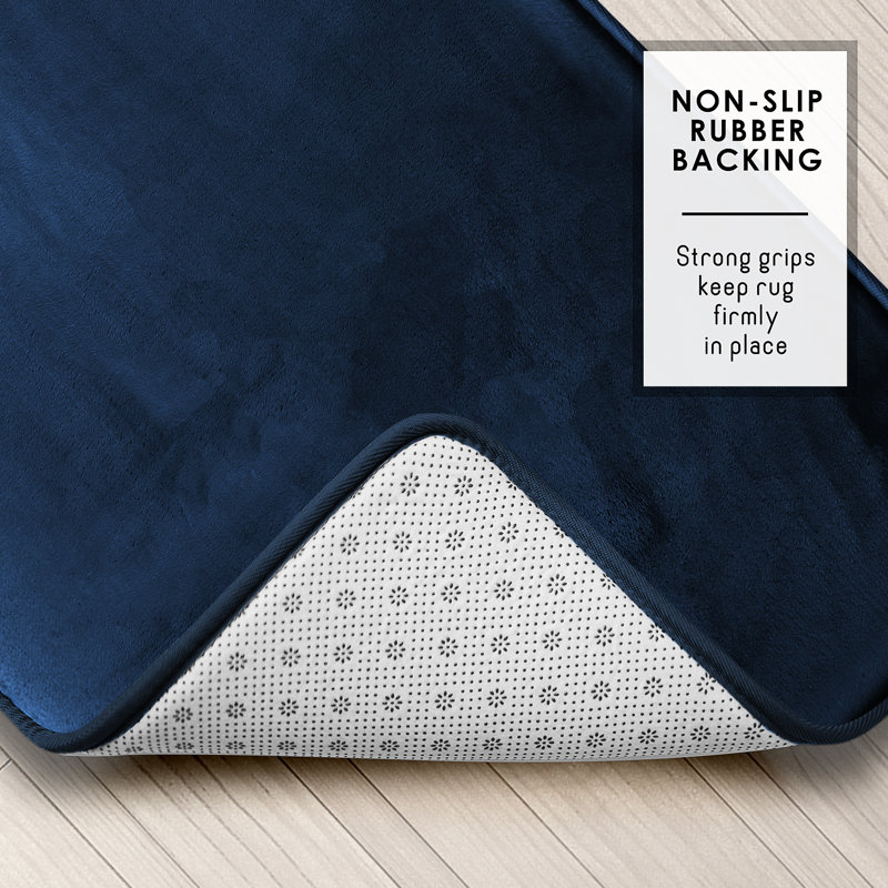 Aighan 3 Piece Ultra Soft and Absorbent Memory Foam Bath Rug Set with Non-Slip Backing, Navy Blue