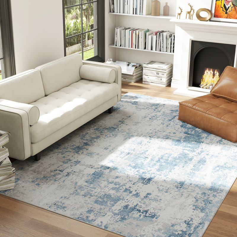 Area Rug , Machine Washable Rug, Non-Slip Modern Abstract Floor Cover Foldable Carpet for Living Room, Bedroom, Dining Room, Blue