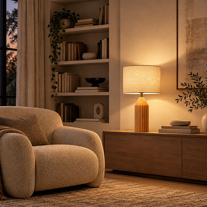 Modern Wood Table Lamp with Linen Shade