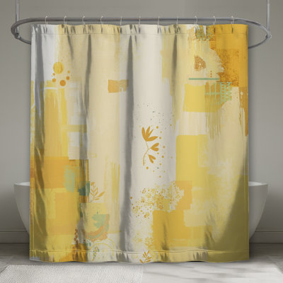 Abstract Yellow Brushstrokes Shower Curtains Extra Long