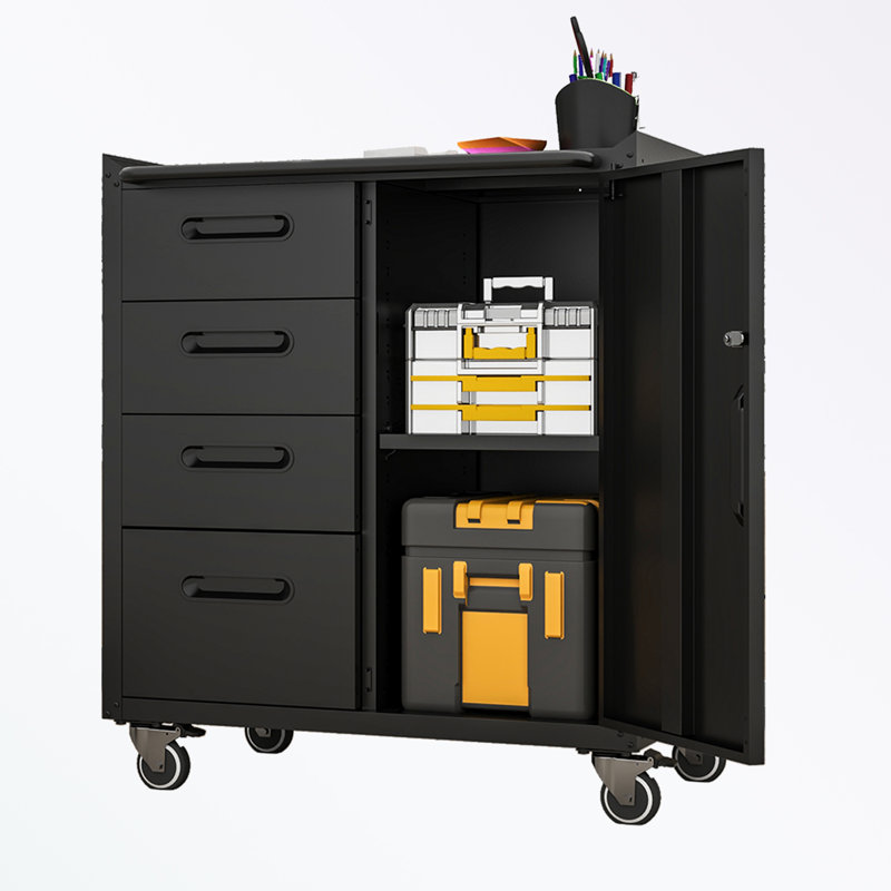 Metal Storage Cabinet with Wheels and four drawers