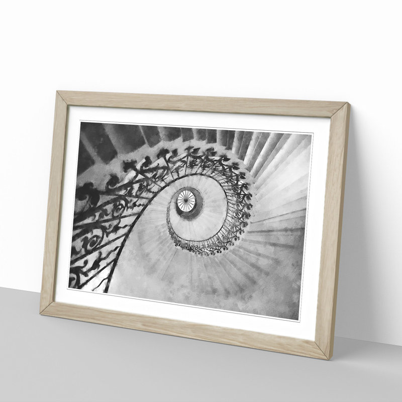 Spiral Staircase - Picture Frame Painting Print, 33cm H x 45cm W x 2cm D, Oak Framed