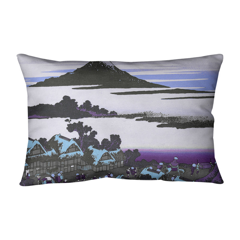 Coussin Dawn at Isawa dans la province de Kai, 14 po x 10 po, Bleu / Mauve, Duvet synthétique