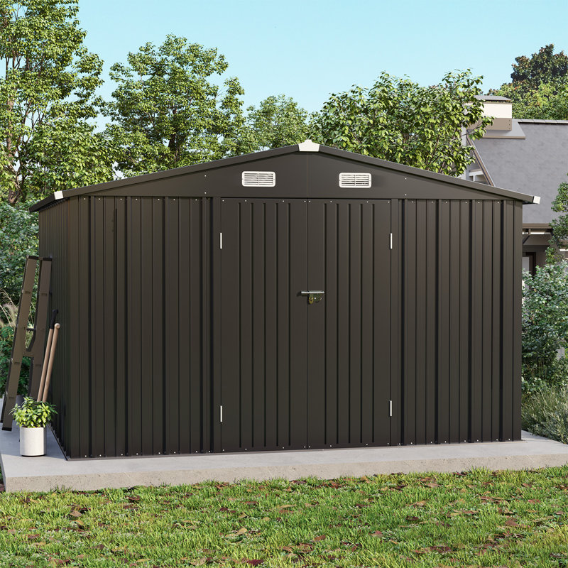 10 Ft. W X 10 Ft. D Outdoor Metal Storage Shed With Metal Base Frame Kit
