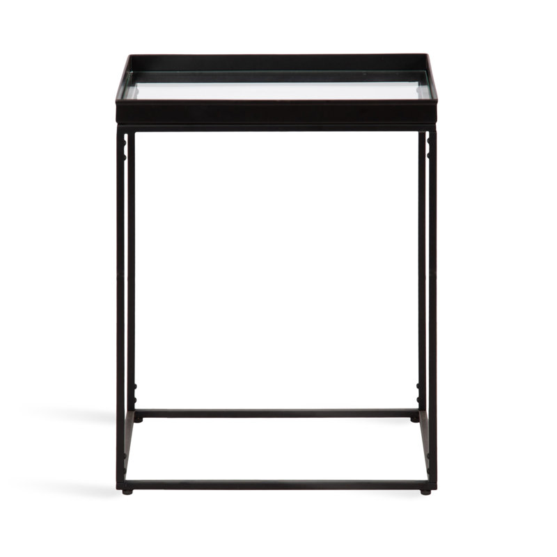 Table d'appoint rectangulaire en métal et verre, Noir, noir, noir, noir