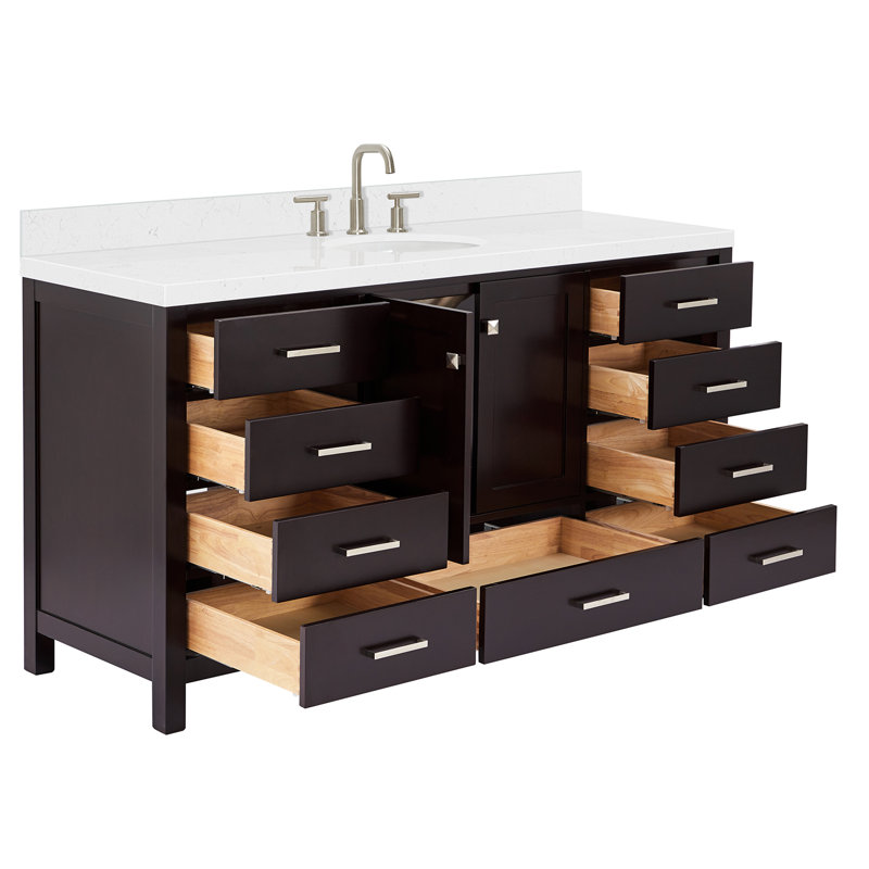 Cambridge 66.25'' Single Bathroom Vanity with Carrara Quartz Top, Espresso