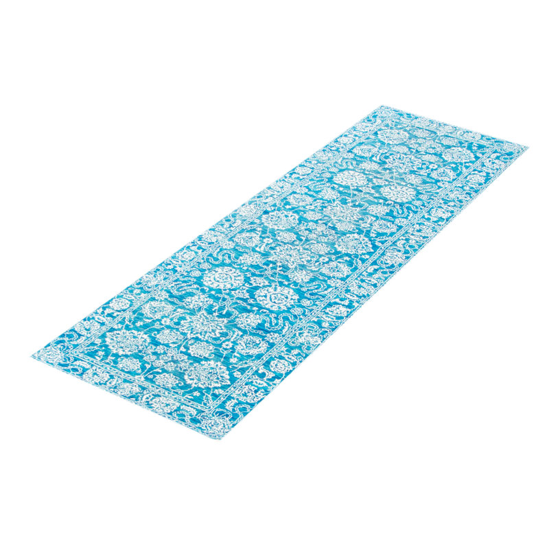 Tapis turquoise noué à la main One Of Kind 2 pi 6 po x 7 pi 8 po