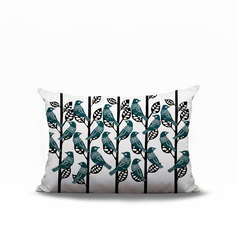 Oreiller rectangulaire intérieur / extérieur Tanza Bird, Rectangle H 14 po x l 20 po, Émeraude