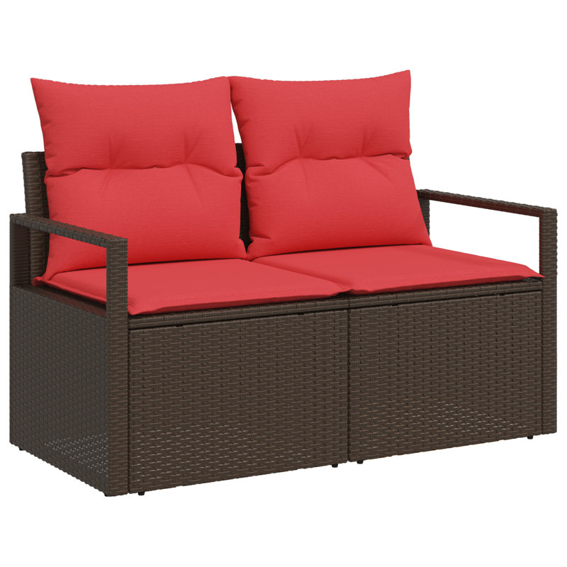 Ensemble de canapé 7 pièces vidaXL, Structure brune / coussin rouge