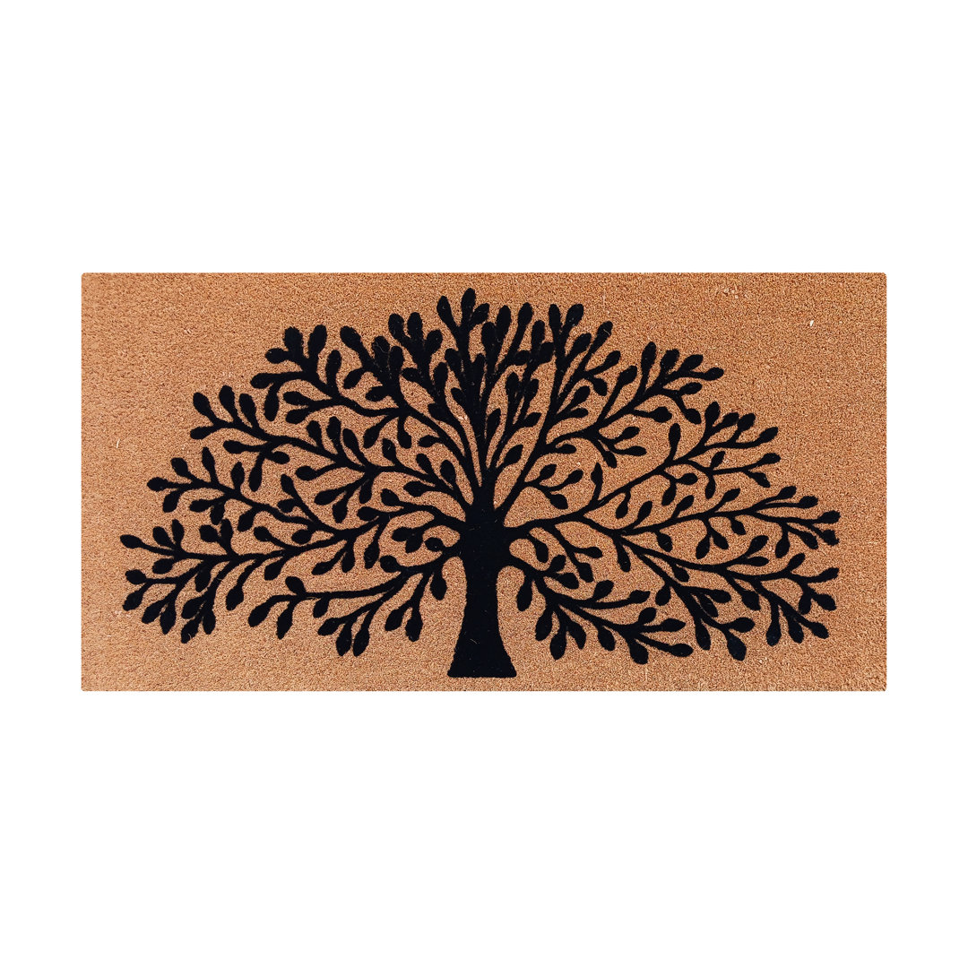 Bohdalec Coir Door Mat with PVC Backing, Tree of Life Design, Durable Thin-Profile Heavy-Duty Non-Slip Entrance Doormat Wildon Home® Mat 