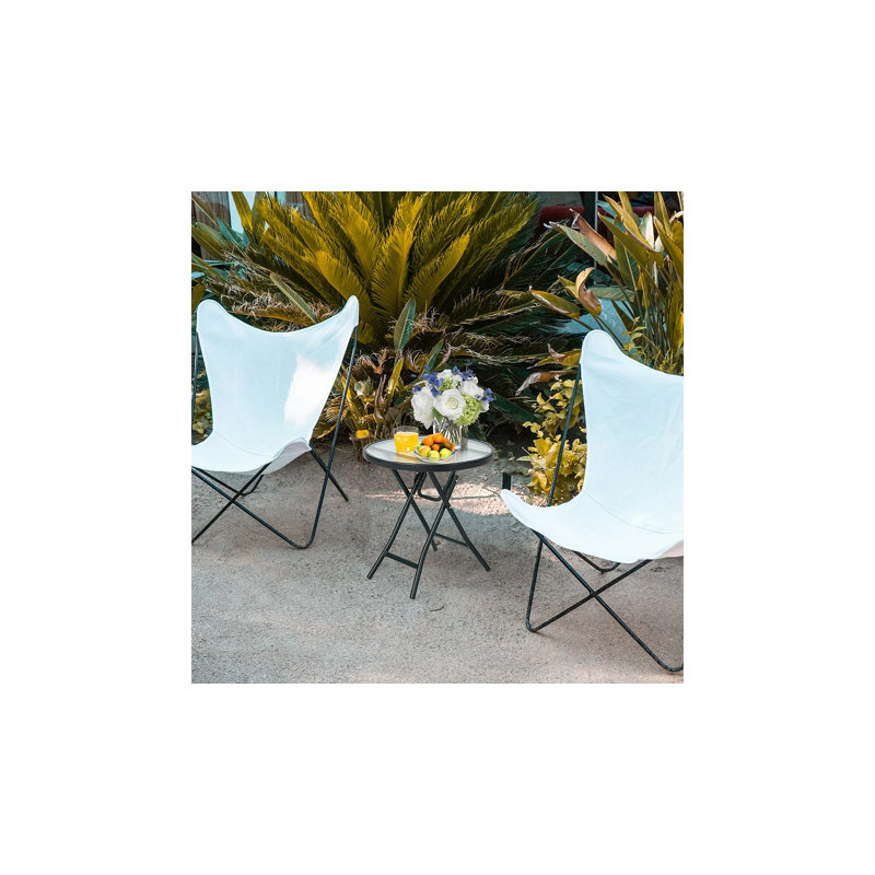 Round Glass Foldable Outdoor Side Table , 18 " W 18 " D