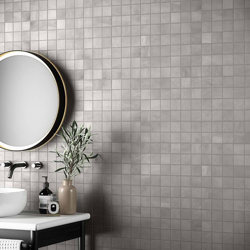 Clay 12x12 Matte Concrete Look Porcelain Mosaic Tile, Awake Gray