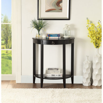 Ii Black Half Moon Console Table With Open Compartment At Bottom Shelf, Wooden Frame Of Top, 4 Square Legs From Solid Pine Wood, 1 Drawer, 19.4" Height Gap Between Top And 5" Floor Pull Ring