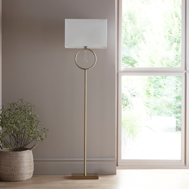 Wynne 154cm Traditional Floor Lamp, Antique Brass/White