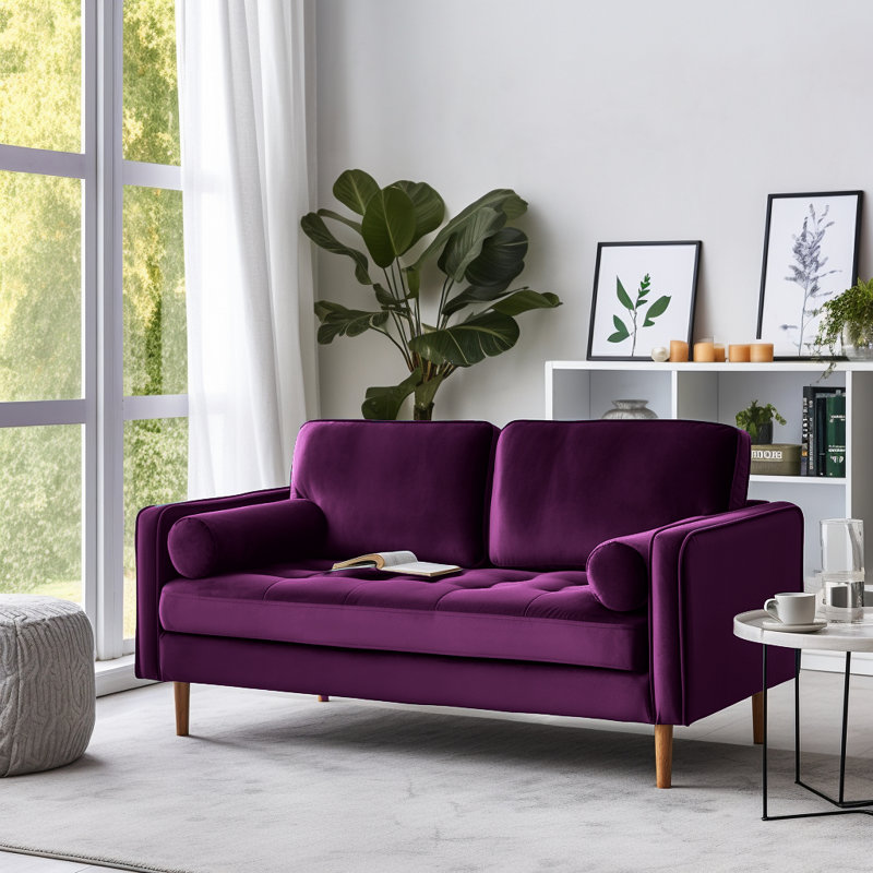 Banuelos 58'' Velvet Square Arm Loveseat, Purple