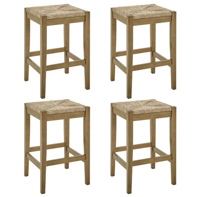 Tabouret de bar de style ferme en bois massif avec siège en corde tissé à la main