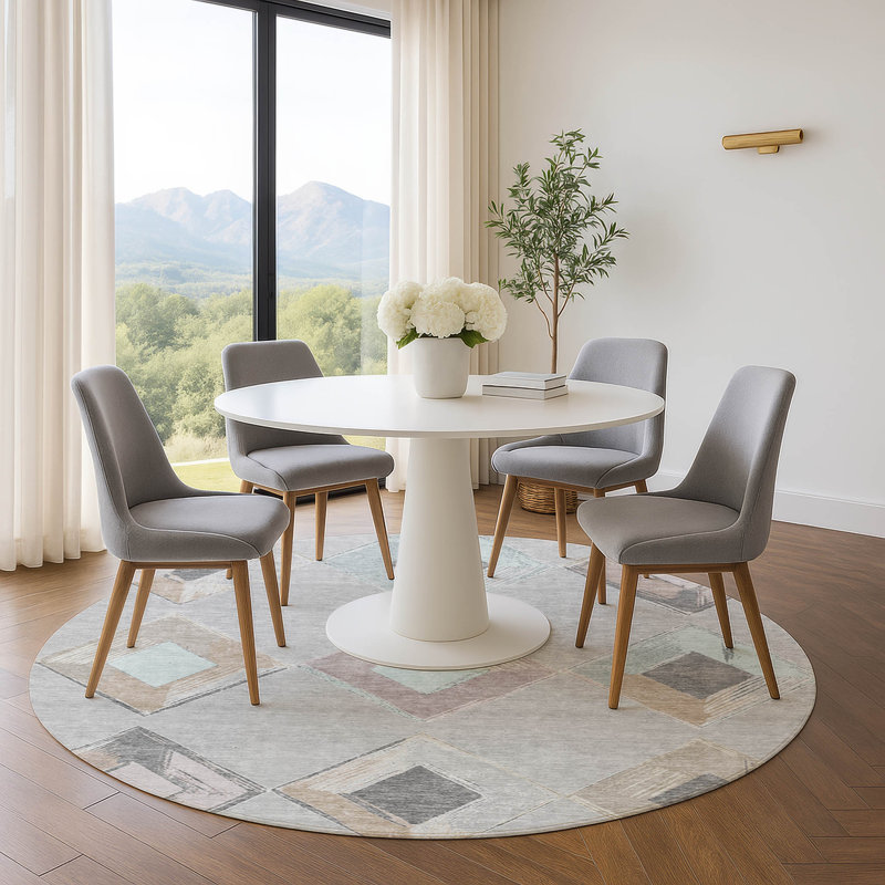 Premium Machine Washable Ansley Geometric Rug, Round 8'