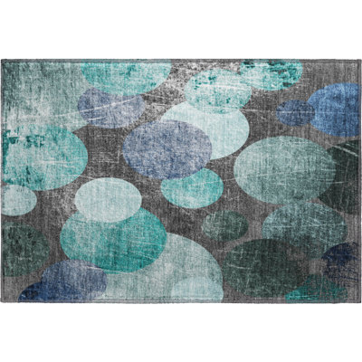 Premium Machine Washable Cerrito AMF556 Teal Rug
