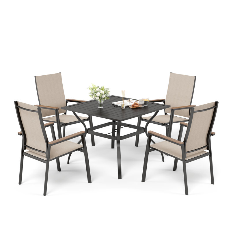 Leonard 4 - Person Patio Dining Set with Square Table, Beige