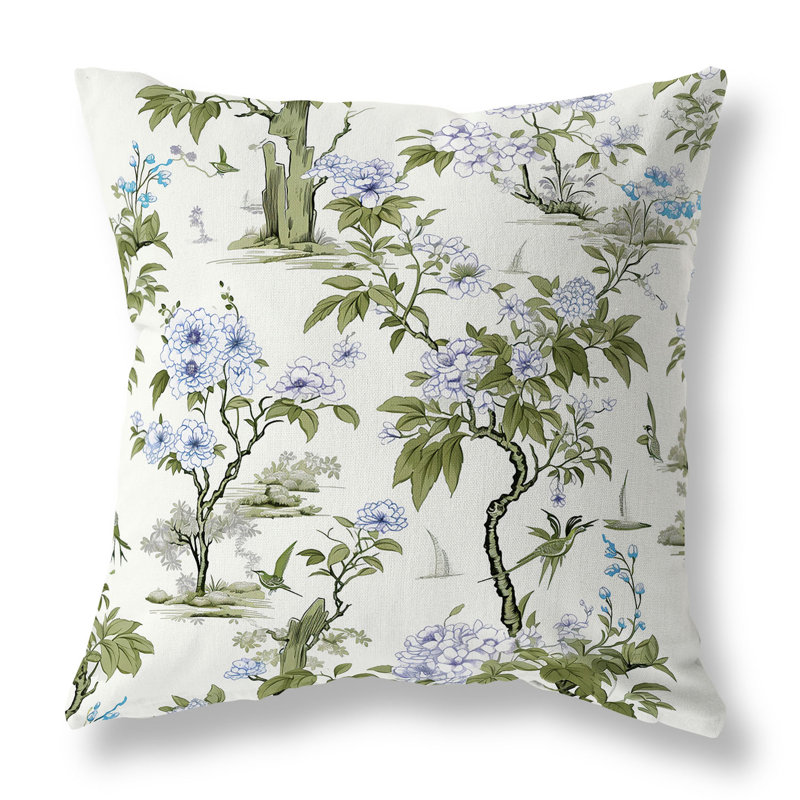Coussin décoratif réversible floral, H 18 po x l 18 po, Motif floral bleu / vert