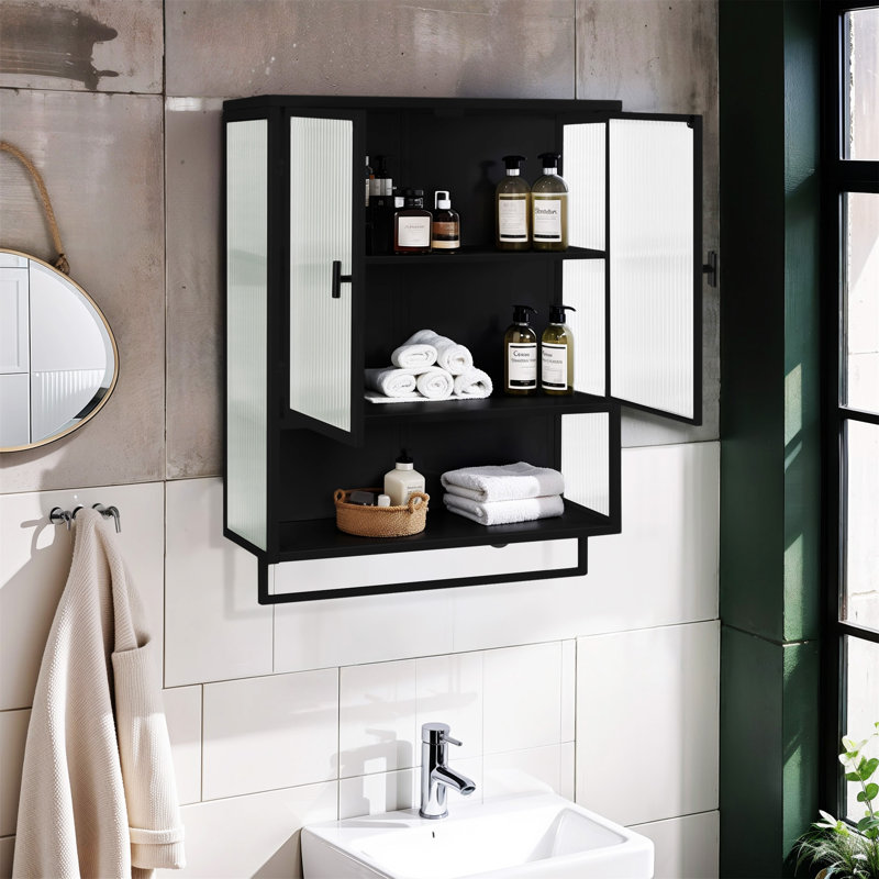 Armoire murale moderne 23,62 po à deux portes avec rangement fermé à deux niveaux, Noir