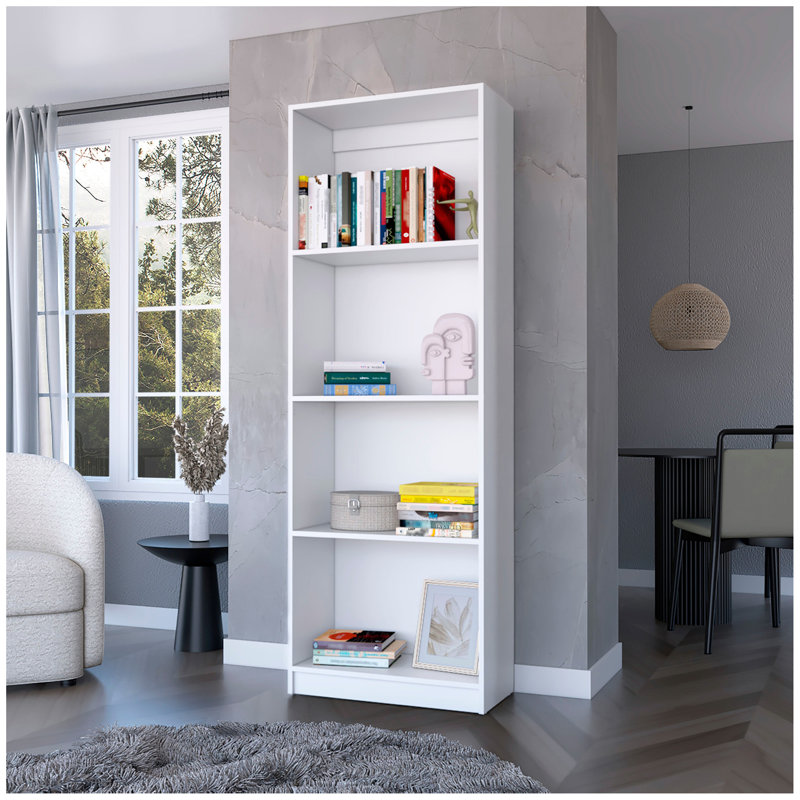 Bibliothèque Sutton avec tablettes de rangement, (4 tablettes) H 71,1 po x l 24,7 po x P 11,7 po, Blanc