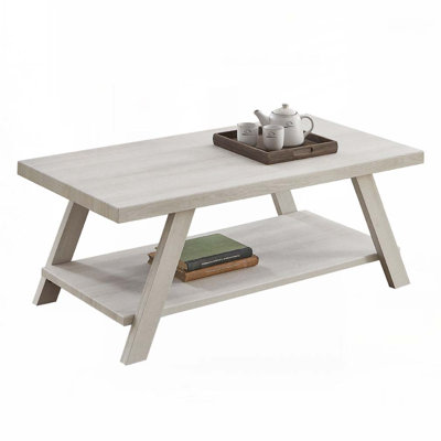 Athens Contemporary Wood Top Coffee Table With Open Shelf