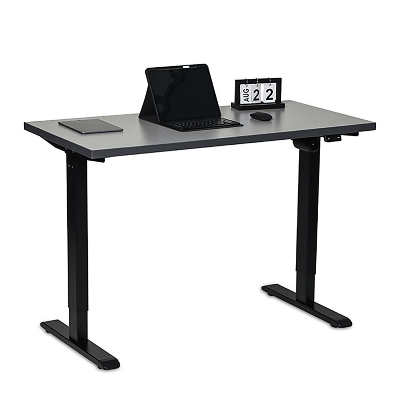 Midtown Value Height Adjustable Standing Desk, Single Motor, 48x24, Grey Strand Top with Black Frame, Sarum Twill/Black