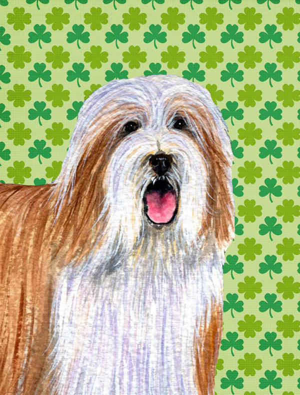 Drapeau de jardin à 2 côtés st. patrick day trèfle, Colley barbu (brun et blanc)