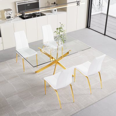 Bezons 4 - Person Glass Top Pedestal Dining Set